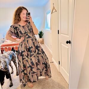 Manvi Blue Satin Silky Paisley Tassel Maxi Dress Medium